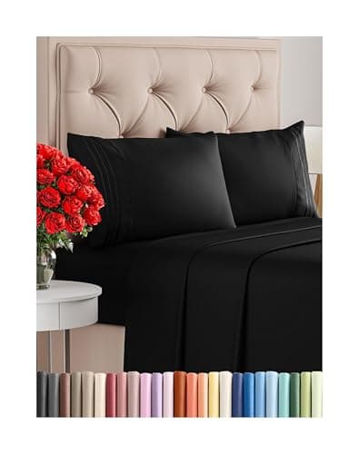 Queen Size 4 Piece Sheet Set - Comfy Breathable & Cooling Bed Sheets Set - Hotel Luxury Bedding for Women, Men, Kids, Teens, Boys & Girls - Deep Pockets, Ultra-Soft, Wrinkle Free - Oeko-Tex - Black - Image 1