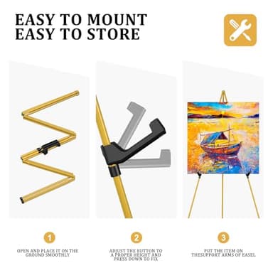 Display Artist Easel Stand - 63" Instant Tripod Collapsible Portable Floor Easel - Easy Folding Adjustable Art Poster Metal Stand for Display Show, Wedding, Painting - Gold - Image 8