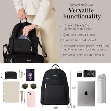 Securtex® Anti-theft Vacation Travel Backpack 10x13" Slash-Resistant Nylon Daypack w/RFID, Black - Image 4