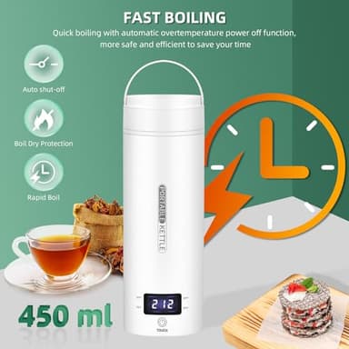 Travel Electric Kettle Portable Small Mini Tea Coffee Kettle Water Boiler, Water Heater with 4 Temperature Control,304 Stainless Steel with Auto Shut-Off & Boil Dry Protection, BPA-Free (White) - Image 3