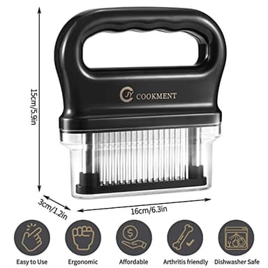 JY COOKMENT Meat Tenderizer with 48 Stainless Steel Ultra Sharp Needle Blades, Kitchen Cooking Tool Best for Tenderizing, BBQ, Marinade - Image 4