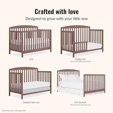 Dream On Me Odelle 5 in 1 Convertible Crib in Baltic Amber, JPMA & Greenguard Gold Certified, Converts from Baby Crib to Daybed, Toddler Bed & Full Size Bed - Image 4