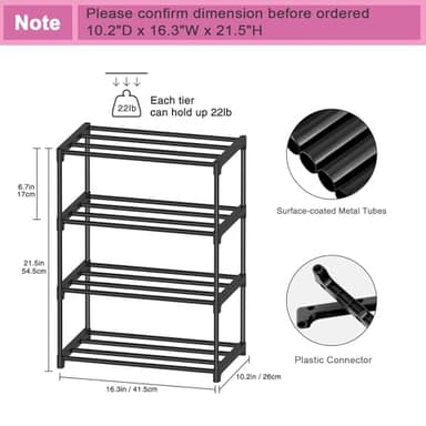 Autonomier 4 Tier Small Shoe Rack, Narrow Stackable Shoe Shelf for Kids Toddler Adult, Lightweight Shoe Rack Stand for Closet Dorm Storage Organizer, Front Door Entrance, Entryway - Image 3
