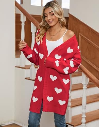 Alsol Lamesa Women's Long Sleeve Cute Cardigan Sweaters V Neck Open Front Ribbed Knit Heart Sweater Coat - Image 2