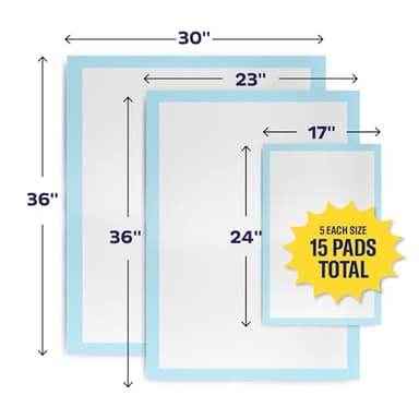 Chucks Pads Variety Pack - 3 Sizes - (17X24", 23X36", 30X36") - 15 Disposable Underpads - The Right Size for Every Need - Make Traveling Easy - Sample Our Range of Sizes or Pack Them for Your Trip! - Image 2