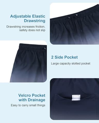 American Trends Mens Beach Short Summer Water Swimsuit for Men Swim Shorts with Compression Liner Bathing Suit Black Grey Gradient L - Image 3
