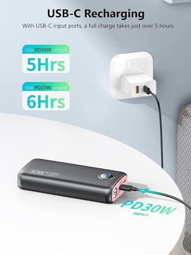 Portable Charger, 30000mAh QC4.0 PD3.0 30W USB C Fast Charging, Power Bank with 3W Flashlight and Led Display, External Battery Pack Travel Essentials for iPhone 17 16, Galaxy, LG, Tablet, and More - Image 5