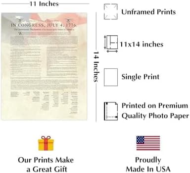 Declaration of Independence - Patriotic Wall Art Poster, Our Motivational Wall Decor Poster Is An Ideal Inspirational Art For Home Decor, Bedroom Decor, Boy Room Decor or 4th Of July, Unframed - 11x14 - Image 4