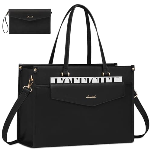 LOVEVOOK Laptop Bag for Women, 17.3'' Laptop Tote Purse 2-in-1 Professional Work Bag Business Briefcase with Clutch Purse, Waterproof Leather Computer Handbag for Teacher Office Travel - Image 1