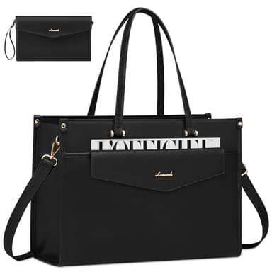 LOVEVOOK Laptop Bag for Women, 17.3'' Laptop Tote Purse 2-in-1 Professional Work Bag Business Briefcase with Clutch Purse, Waterproof Leather Computer Handbag for Teacher Office Travel - Image 1
