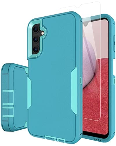 Dahkoiz for Samsung Galaxy A14 5G Case, with Tempered Glass Screen Protector and Dust-Proof Port Cover, Full Body Protection Rubber Cover Phone Case for Samsung Galaxy A14 5G, Mint/Teal - Image 1
