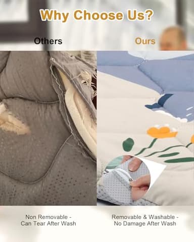 TINYHARBO Premium Foam Baby Play Mat 71" x 59" – Removable & Machine Washable Cover, Extra Thick Padding Playpen Mat, Non-Slip Crawling Mat, Easy to Clean for Infants, Toddlers & Babies - Image 7