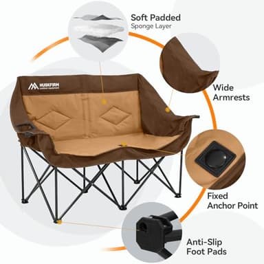 Double Camping Chairs for Adults Oversized Loveseat - 2 Person Camping Chair Heavy Duty Outdoor Camping Couch with Cup Holders - Portable Folding Chair for Outside Lawn, Brown - Image 6