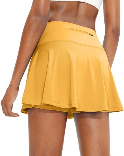 SANTINY Pleated Tennis Skirt for Women with 4 Pockets Women's High Waisted Athletic Golf Skorts Skirts for Running Casual (Yellow_M) - Image 1