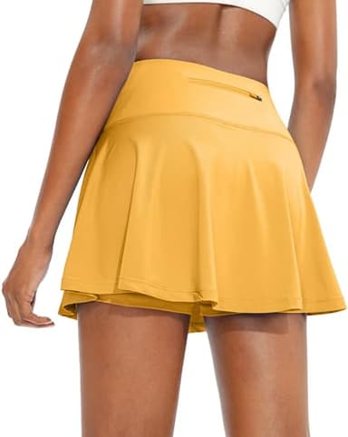 SANTINY Pleated Tennis Skirt for Women with 4 Pockets Women's High Waisted Athletic Golf Skorts Skirts for Running Casual (Yellow_M) - Image 1