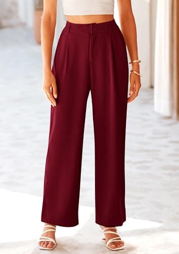 PRETTYGARDEN Wide Leg Pants for Women Trendy 2025 Fall High Waisted Business Casual Outfits Work Pant Trousers (Wine Red,Medium) - Image 6