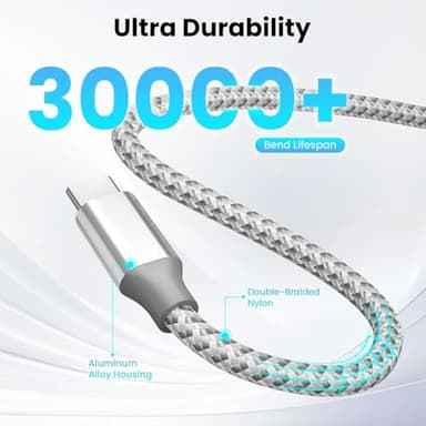 KYEHD USB C Cable,3 Pack 10FT USB C to USB C Cable 60W Type c Charger Fast Charging Cord,USB C Charger Nylon Braided Compatible iPhone 16 Pro/15 Pro/Plus/Max/iPad/MacBook and More - Image 5