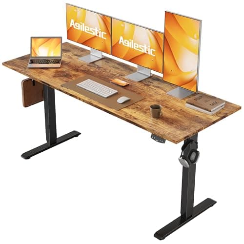 Agilestic Electric Standing Desk, Large 60 x 24 Inches Height Adjustable Desk, Sit Stand up for Work Office Home, Ergonomic Rising Computer Table with Memory Preset, Rustic Brown - Image 1