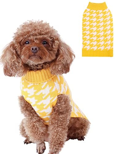 CuteBone Turtleneck Dog Sweater for Small Dogs Houndstooth Pet Winter Clothes Pullover Sweater Cat Clothes,(Medium) - Image 1
