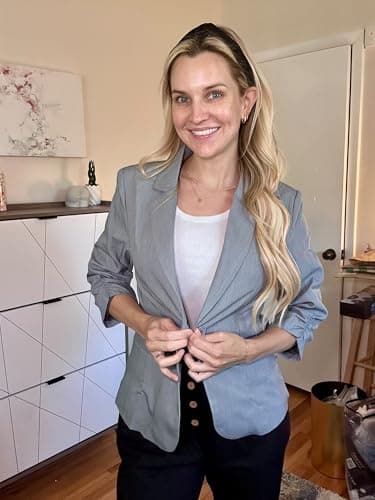 ELLEVEN Womens Blazer Business Casual Suit Jacket Slim Fit Fitted Ruched 3/4 Sleeve Petite Crop Blazer Dressy Full Lining Lightweight Outfits Coat Cardigan with Padded Shoulder Navy Blue X-Large - Image 7