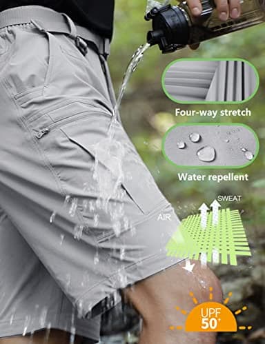 Shallowlulu Mens Cargo Hiking Shorts Water Resistant Quick Dry Lightweight Breathable Tactical Shorts with Nylon Belt(Light Grey 32W/10L) - Image 3