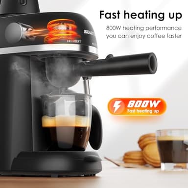 SOWTECH Coffee Machine, 3.5 Bar Espresso Cappuccino Machine with Milk Frother, 1-4 Cup Portable Coffee Maker for Latte, Cappuccino, 800W, Black - Image 3