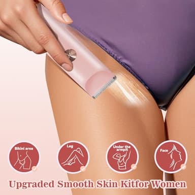 Bikini Trimmer for Women 2in1 High Power Epilators Hair Removal Waterproof Electric Razors Women's Electric Razor Pubic Hair Trimmer Shaver for Women for Ladies Pubic, Face, Underarms, Legs (Pink) - Image 2