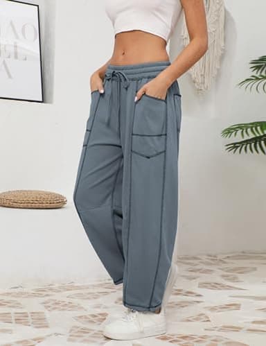 Athlisan Womens Baggy Barrel Pants Wide Leg Lounge Drawstring Sweatpants with Pockets - Image 5