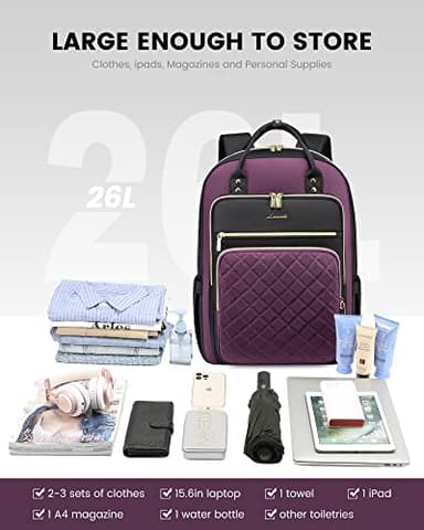 LOVEVOOK Laptop Backpack Purse for Women, 15.6" Laptop Bag for Travel with USB Port, Water Resistant Lightweight Daypacks for College Work Business, Nurse Teacher Computer Bags, Purple Black - Image 8