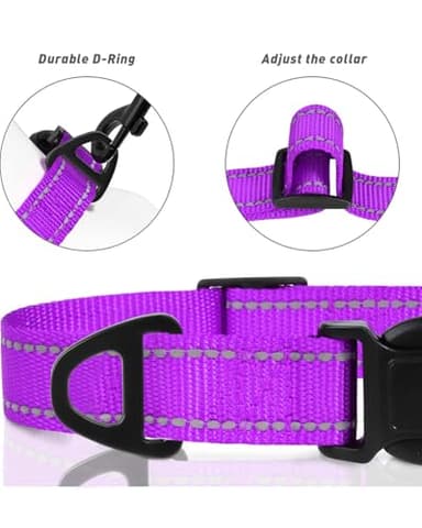 TagME Reflective Nylon Dog Collars, Adjustable Classic Pet Collar with Quick Release Buckle for Small Dogs, Purple, 5/8" Width - Image 3