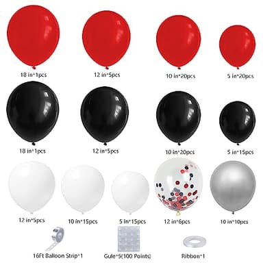 DBKL Red Black and White Balloon Garland Arch Kit with Different Size Red Black White Silver Confetti Balloons for Shower Birthday New Year Graduation Wedding Racing Car Poker Party Decorations - Image 3
