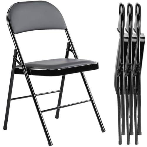 Elevon Pack of 4 (Fabric/Vinyl) Steel Frame Metal Foam Padded Folding Chairs, Black - Image 1
