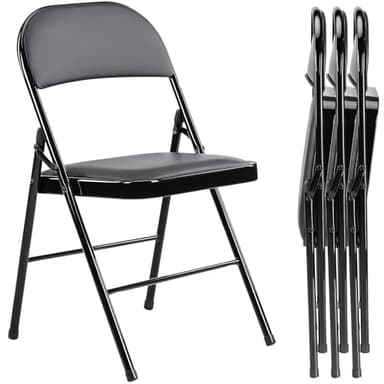 Elevon Pack of 4 (Fabric/Vinyl) Steel Frame Metal Foam Padded Folding Chairs, Black - Image 1