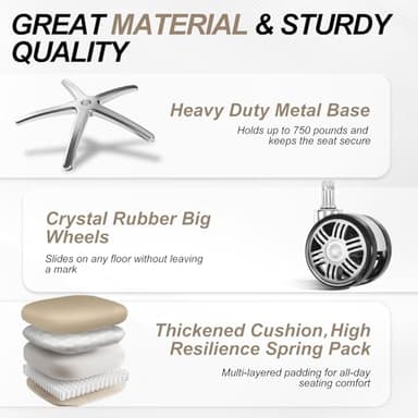 Big and Tall Office Chair 750lbs,Heavy Duty Office Chairs with Dual Rubber Wheels,Extra Wide Desk Chair,Adjustable Ergonomic Lumbar Support,High Back Rocking Computer Chair for Heavy People - Image 6