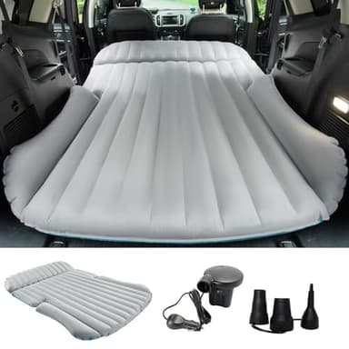 KMZ SUV Air Mattress Double-Sided Car Mattress Camping Bed Inflatable Bed with Electric Pump for SUV Trunk and Rear Seat - Gray and Blue (Without Pillows) - Image 1