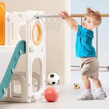 MOCUTEEN 8 in 1 Toddler Slide,Baby Playset for Indoor Outdoor Playground with Basketball Hoop,Storage and Telescope,Climbing Toys for Toddler Playground Playset - Image 6