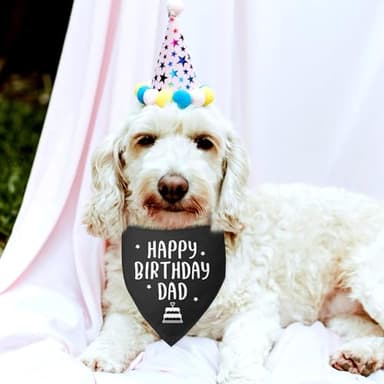 Happy Birthday Dad Dog Bandana for Dogs Black Bandana Funny Birthday Photo Prop Pet Scarf Accessories for Pet Dogs Lovers - Image 4