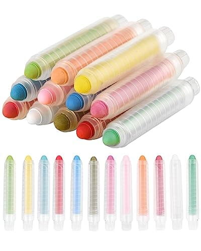 NewFamily Dustless Chalk for Kids, Colored Sidewalk Chalk With Holder,Non-Toxic Washable Toddlers Chalks Drawing Writing for Outdoor Art Play,Blackboard(12 Pcs) - Image 1