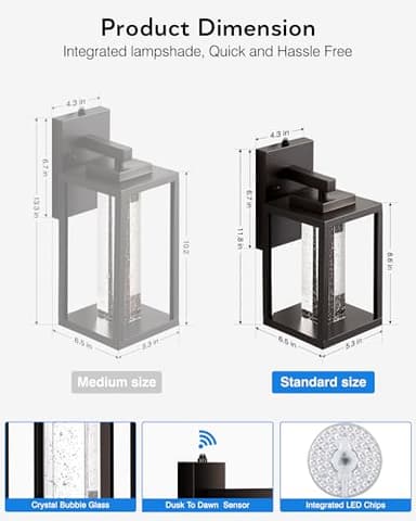 VIANIS 2 Pack Porch Lights Outdoor, Oil Rubbed Bronze Dawn to Dusk Exterior Lighting Fixtures for House, Farmhouse Outside Garage Lights Wall Mount Built-in LED Outdoor Wall Sconces Lantern, Anti-Rust - Image 8