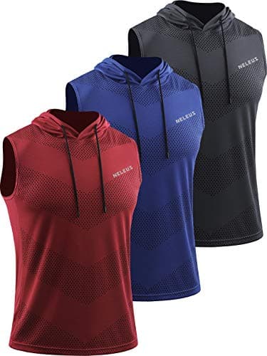 NELEUS Men's Workout Tank Tops Sleeveless Running Shirts with Hoodie,5098,3 Pack,Grey/Blue/Red,L - Image 1