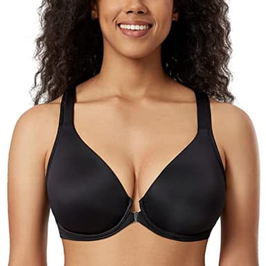 DELIMIRA Women's Front Closure Racerback Bras Plunge Unlined Underwire Full Coverage Seamless Bra B-H Cups Black 44DD - Image 2