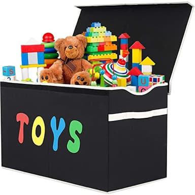 YOLOXO Toy Box Chest, Collapsible Sturdy Storage Bins with Lids, Extra Large Kids Toy Storage Organizer Boxes Bins Baskets for Kids, Boys, Girls, Nursery Room, Playroom, Closet (BLACK) - Image 1