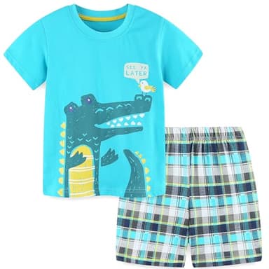 Baby Toddler Boy Clothes Dinosaur Easter Outfits Summer Cotton Short Sleeve Tshirt Tee and Shorts Clothing Set Light Blue 2t - Image 1