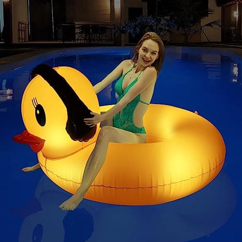 DeeprBetter Inflatable Duck Pool Float with Lights, Solar Pool Inflatables Duck Floaties for Adults, 42" Large Animal Swim Tube Ring Pool Float with Fast Valve Summer Beach Pool Lounge 1pk - Image 1