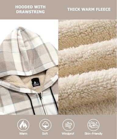 ZITY Heavy Thick Hoodies for Men Plaid Flannel Warm Sherpa Fleece Lined Winter Full Zip Up Coat - Image 7