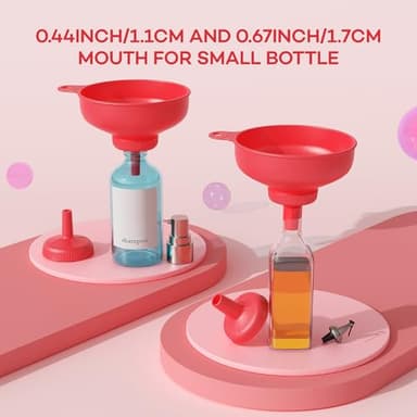 Pisol Wide Mouth Versatile Funnel, Canning Funnels for Kitchen Use, Food Grade Plastic Cooking Funnel Set with 4 Size Spouts and 2 Strainers for Filling Different Bottles and Bags, Red - Image 3
