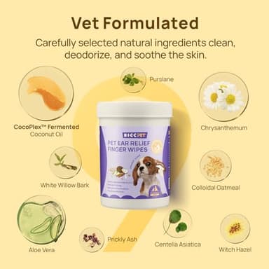 HICC PET Ear Cleaner Finger Wipes for Dogs & Cats, Vet-Recommended Dog Ear Infection Treatment to Relief Itching & Inflammation, Remove Wax, Dirt & Stop Smelly, Non-Irritating, 50ct(Coconut Scent) - Image 5