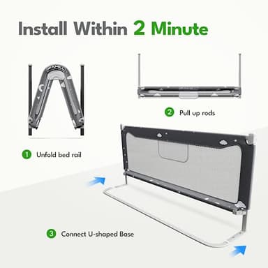 FAMILL Bed Rail for Toddlers, Toddler Bed Rails, 2 Minutes Assembly Foldable Guard for Baby, Suitable for Queen/King/Full/Twin Size, Star, 54", 1 Side - Image 2