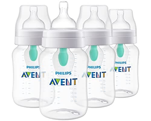 Philips Avent Anti-Colic Baby Bottle with AirFree Vent, 9oz, with Flow 2 Nipples, 1m+, 4pk, Clear, SCY703/04 - Image 1