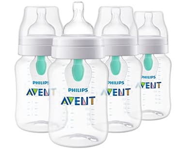 Philips Avent Anti-Colic Baby Bottle with AirFree Vent, 9oz, with Flow 2 Nipples, 1m+, 4pk, Clear, SCY703/04 - Image 1